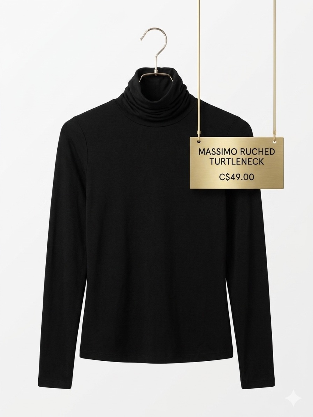 Massimo Black Ruched Turtleneck Top - Rare Canadian Zellers/HBC Era Vintage Y2K